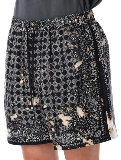 Amiri Black Ma Quad Bleach Bandana Shorts In Gray