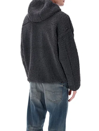 Diesel Textured Fleece Jacket With Bold Graphic Embroidery In Black