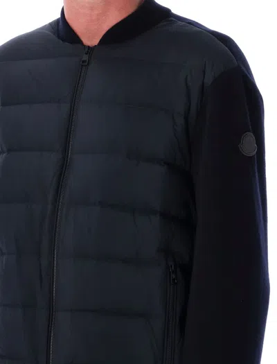 Moncler Men Padded Wool Cardigan With Zip In Blue