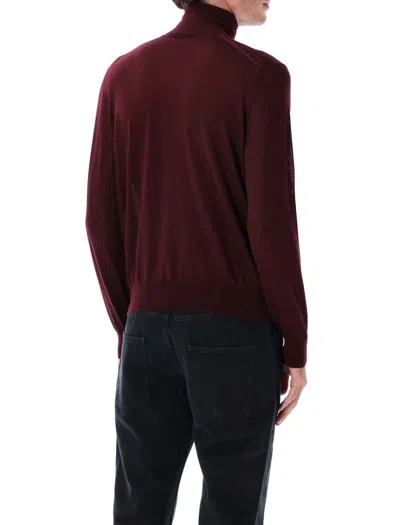 Saint Laurent Wool Turtleneck Sweater Long Sleeves In Red