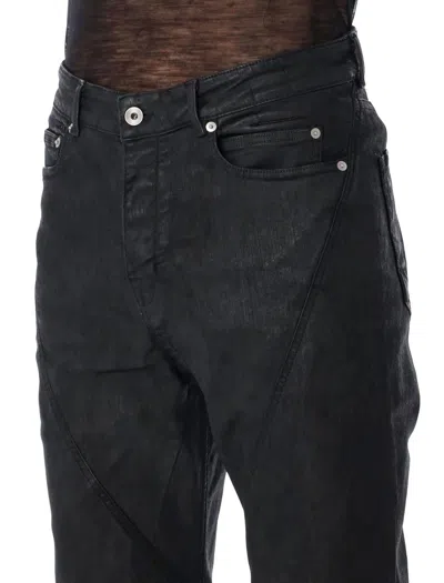 Rick Owens Drkshdw Flare Stitched Pockets Belted Trousers In Black