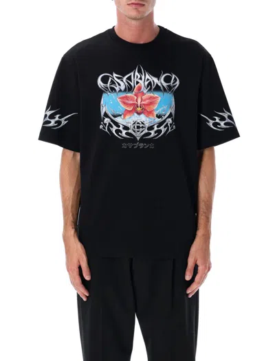 Casablanca Blades Printed Organic Cotton-jersey T-shirt In Black