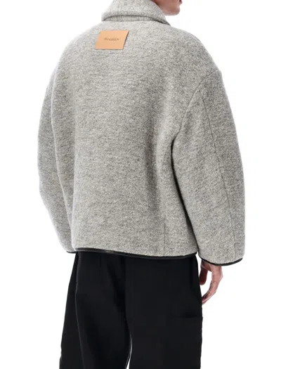 Jw Anderson Mens Light Grey Melange Contrast-trim Relaxed-fit Knitted Wool-blend Jacket In Gray