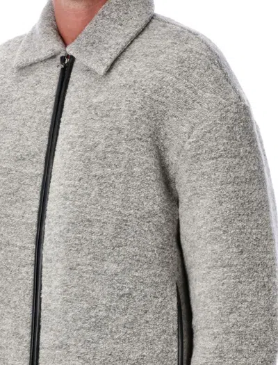 Jw Anderson Mens Light Grey Melange Contrast-trim Relaxed-fit Knitted Wool-blend Jacket In Gray