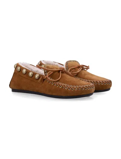 Isabel Marant Fitza Shearling Suede Loafers In Gold