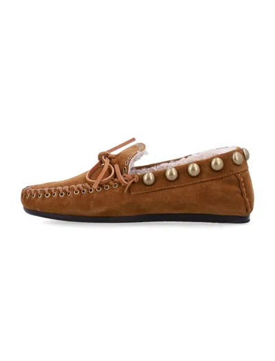 Isabel Marant Fitza Shearling Suede Loafers In Gold
