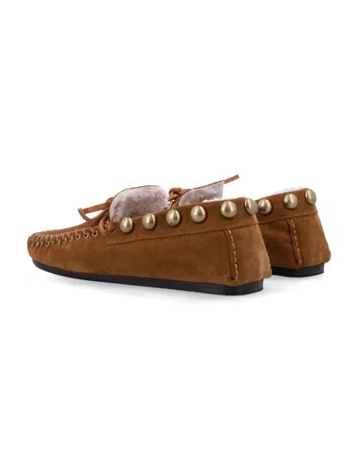 Isabel Marant Fitza Shearling Suede Loafers In Gold