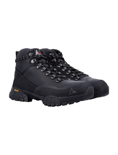 Roa Short Boot With Lug Sole And Metal Eyelets In Black