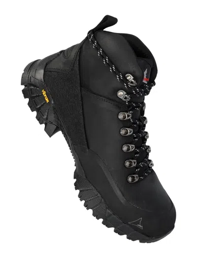 Roa Short Boot With Lug Sole And Metal Eyelets In Black
