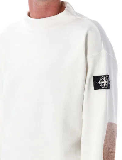 Stone Island Textured Knitwear Sweater With Logo Patch In White