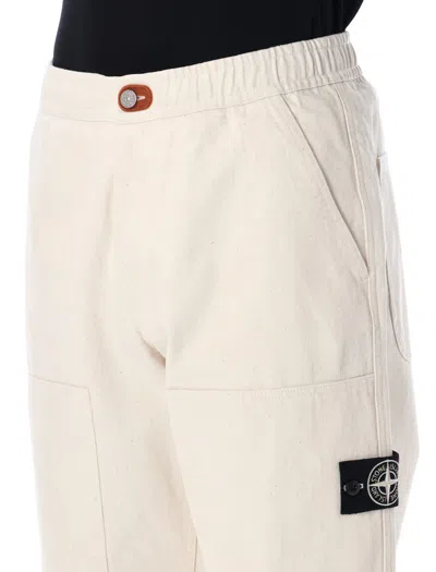 Stone Island Natural Cotton Gabardine Raw Beauty Chino Trousers In Neutral
