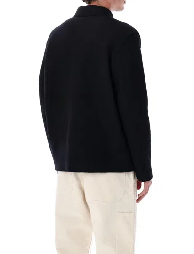 Stone Island Felted Rws Wool Cardigan In Black
