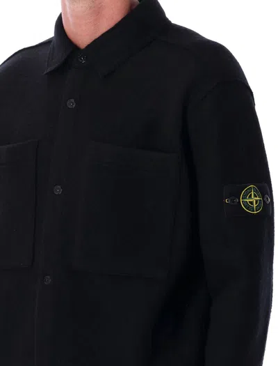 Stone Island Felted Rws Wool Cardigan In Black