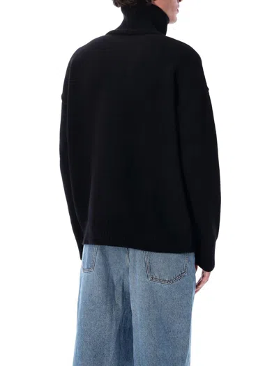 Ami Alexandre Mattiussi Ami Paris Funnel-neck Sweater With Heart Intarsia Design In Black