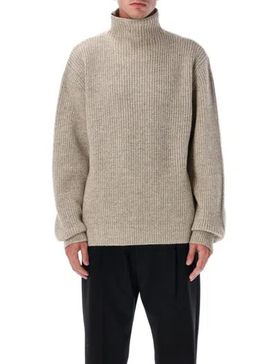 Lemaire Ribbed Highneck Sweater Long Sleeves In Neutral