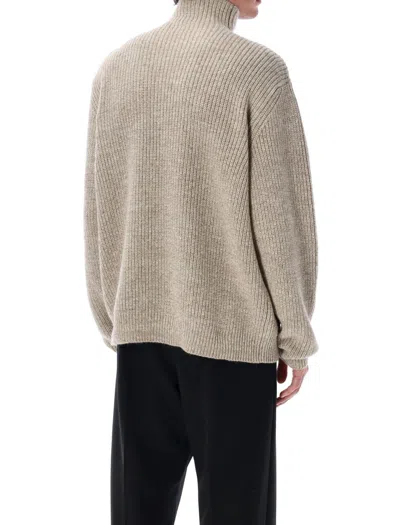 Lemaire Ribbed Highneck Sweater Long Sleeves In Neutral