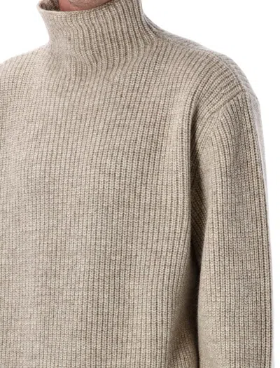 Lemaire Ribbed Highneck Sweater Long Sleeves In Neutral