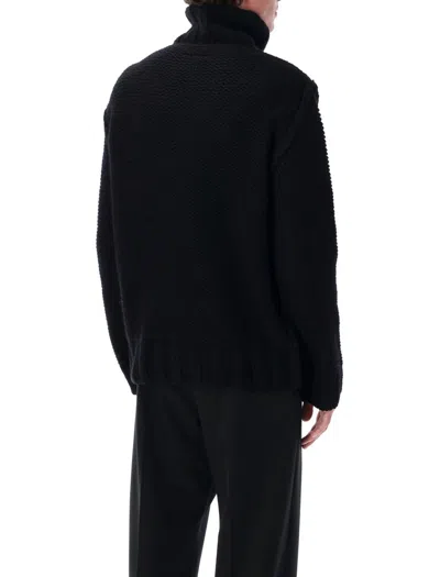 Mm6 Maison Margiela Mm6 By Maison Margiela Knitted Black Sweater With High Collar And Ribbed Finishes In Black