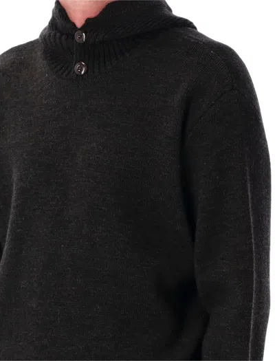 Lemaire Alpaca Wool Hooded Buttoned Sweater In Black