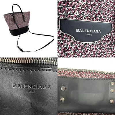 Pre-owned Balenciaga Black Pink White Cotton Leather Handbag Shoulder Bag ()
