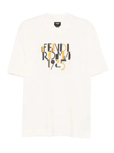 Fendi Roma 1925 Print Cotton T-shirt Clothing In White