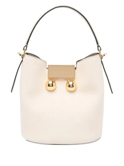 Marni Medium Trunkaroo White Leather Shoulder Bag In White