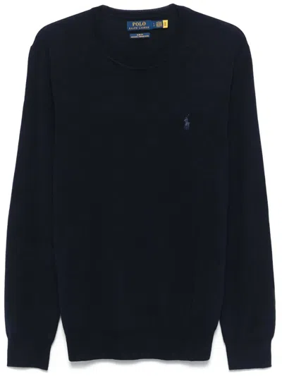 Polo Ralph Lauren Wool Slim Fit Sweater With Logo Embroidery In Blue
