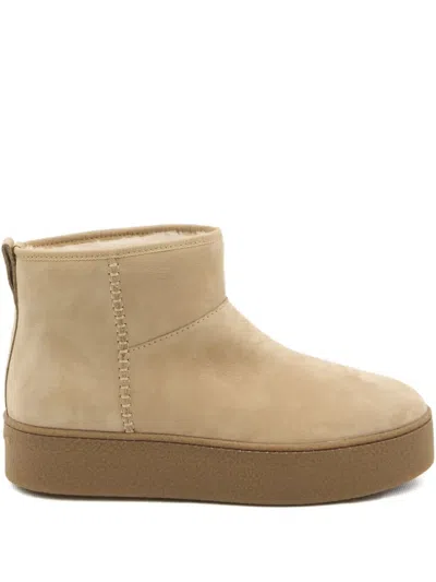 Hogan Shearling And Suede Boots In Nude