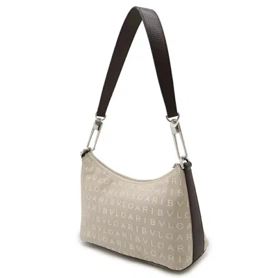 Pre-owned Bvlgari Beige Dark Brown Canvas Leather Shoulder Bag ()