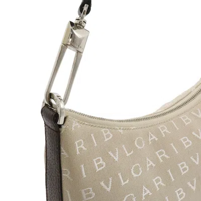 Pre-owned Bvlgari Beige Dark Brown Canvas Leather Shoulder Bag ()