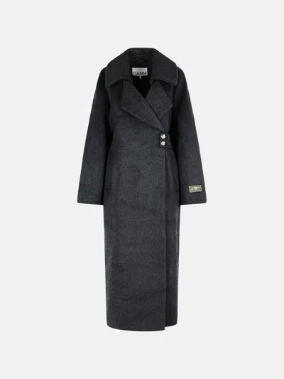 Ganni Grey Wool Blend Coat In Gray