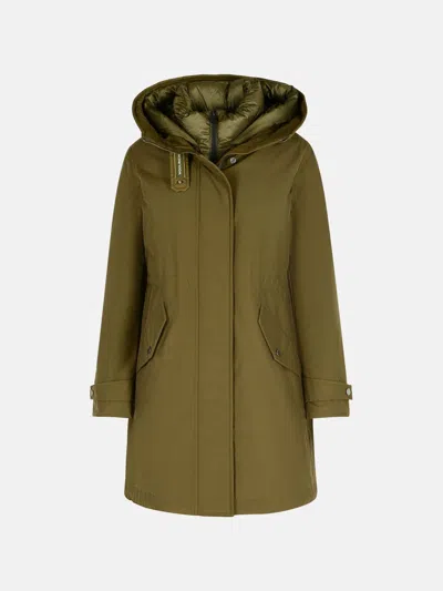 Woolrich 3-in-1 'authentic' Dark Green Cotton Blend Parka In Green