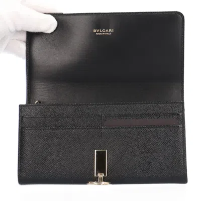 Pre-owned Bvlgari Black Leather Long Wallet (bi-fold) ()