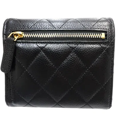 Pre-owned Chanel Black Grained Calfskin Wallet (tri-fold) ()