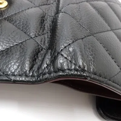 Pre-owned Chanel Black Grained Calfskin Wallet (tri-fold) ()