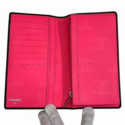 Pre-owned Chanel Black Pink Leather Long Wallet (bi-fold) () In Multi