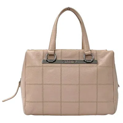 Pre-owned Chanel Chocolate Bar Pink Beige Grained Calfskin Handbag Tote Bag ()