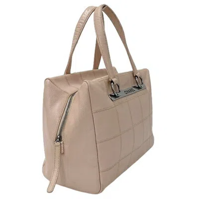 Pre-owned Chanel Chocolate Bar Pink Beige Grained Calfskin Handbag Tote Bag ()