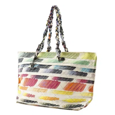 Pre-owned Chanel Multi-color White Canvas Tote Bag ()