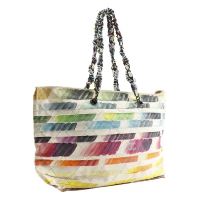 Pre-owned Chanel Multi-color White Canvas Tote Bag ()