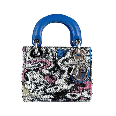 Pre-owned Dior Christian  Black Blue Tweed Leather Handbag Shoulder Bag ()