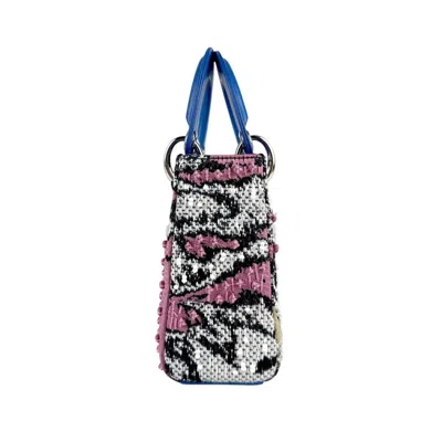 Pre-owned Dior Christian  Black Blue Tweed Leather Handbag Shoulder Bag ()
