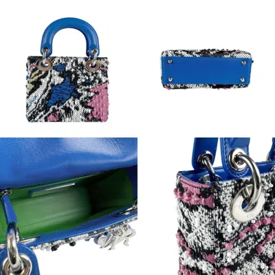 Pre-owned Dior Christian  Black Blue Tweed Leather Handbag Shoulder Bag ()