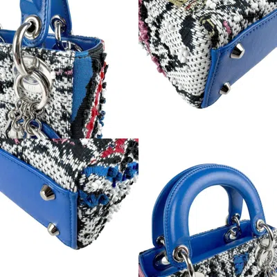 Pre-owned Dior Christian  Black Blue Tweed Leather Handbag Shoulder Bag ()