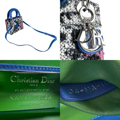 Pre-owned Dior Christian  Black Blue Tweed Leather Handbag Shoulder Bag ()