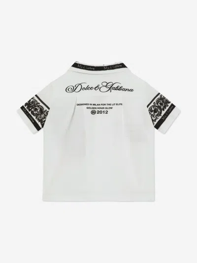 Dolce & Gabbana Majolica Logo Cotton Piqué Shirt In White
