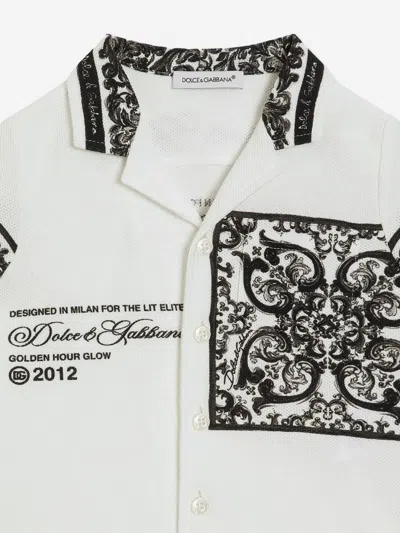 Dolce & Gabbana Majolica Logo Cotton Piqué Shirt In White
