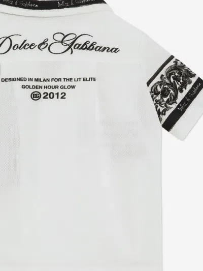 Dolce & Gabbana Majolica Logo Cotton Piqué Shirt In White