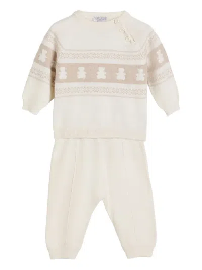 Brunello Cucinelli Cashmere Bear-embroidered Trousers In White