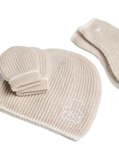 Brunello Cucinelli Ribbed Teddy-bear Beanie Hat Set (set Of Three) In Brown